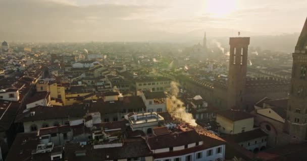 Golden Hour Grace Beleef Een Betoverende Luchtreis Florences Torre Della — Stockvideo