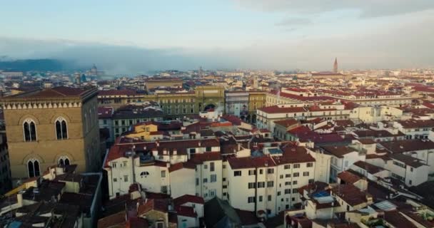 Закат Великолепие Воздушные Виды Флоренции Городской Пейзаж Красивыми Солнечными Лучами — стоковое видео