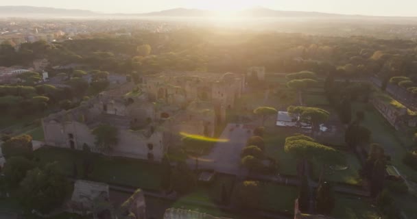 Letecký Pohled Terme Caracalla Řím Itálie Starověké Římské Ruiny Budov — Stock video