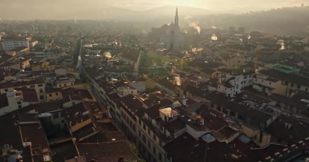 Вид Воздуха Городской Пейзаж Флоренции Италия Закате Красивым Дымом Старыми — стоковое видео