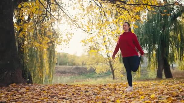 Hösten Elegans Rörelse Bevittna Den Graciösa Skönheten Kvinna Omfamna Aktiv — Stockvideo