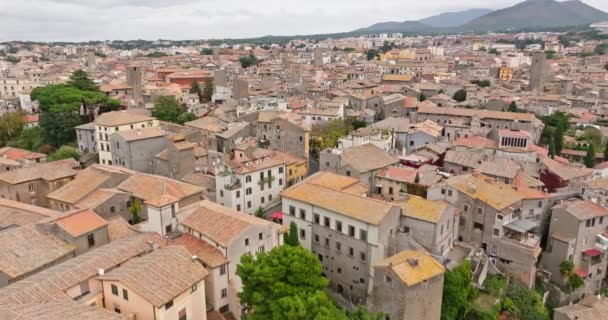 Légi Kilátás Építészet Városkép Viterbo Olaszország Régi Antik Házak Szűk — Stock videók
