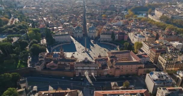 Spires Squares Panoramic Aerial Adventure Piazza Del Popolo Unveiling Rich — Video Stock