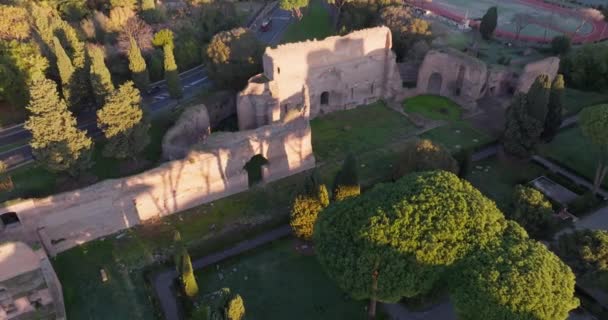 Majestic Aerial Journey Exploring Timeless Ruins Terme Caracalla Rome Enchanting — Stock video
