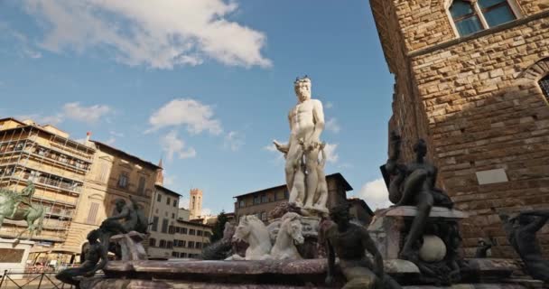 Fontanna Neptuna Florencji Włochy Piękne Posągi Architekturze Miasta Historią Włoszech — Wideo stockowe