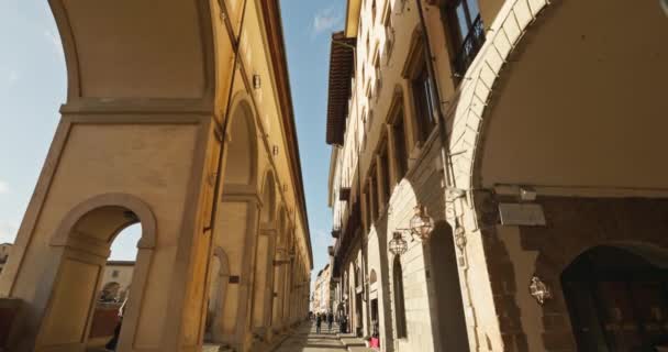 Прекрасне Містобудування Архітектура Історичних Вулиць Флоренції Італія Колонні Арки Сонячному — стокове відео
