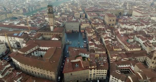 Luchtfoto Van Het Stadsgezicht Van Florence Italië Kathedraal Toren Plein — Stockvideo