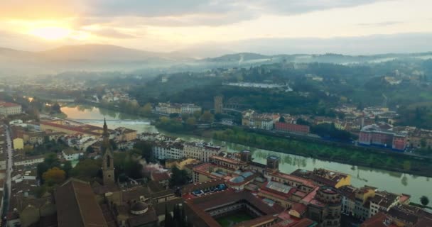 Sunset Reverie Majestic Aerial Journey Florences Urban Majesty Touristic Streets — Vídeos de Stock