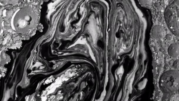 Fluid Black White Fusion Mistura Textura Abstrata Câmera Lenta Para — Vídeo de Stock