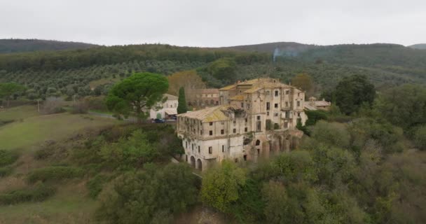 意大利湖边静修 在空中恢复布拉西亚诺宫和村庄 山景和历史建筑 高质量的4K镜头 — 图库视频影像