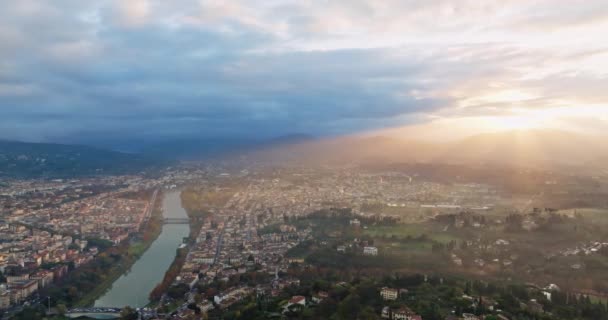 Letecký Pohled Město Při Západu Slunce Florencie Itálie Krásná Architektura — Stock video