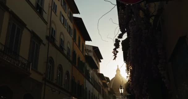 Zachód Słońca Cuda Architektoniczne Historycznych Ulicach Florencji Wysokiej Jakości Materiał — Wideo stockowe