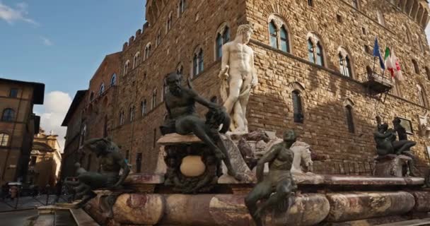 Fântâna Lui Neptun Din Florența Italia Peisaj Urban Tatuaje Centrul — Videoclip de stoc