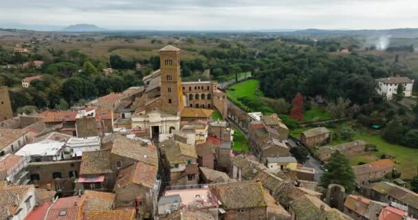Aerial View Városkép Sutri Olaszország Tájkép Ókori Építészet Régi Város — Stock videók