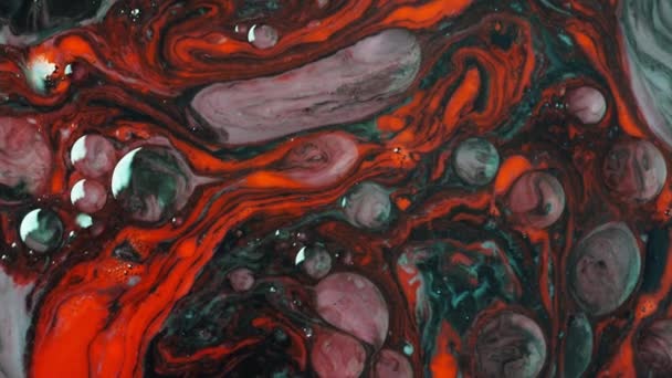 Slow Motion Fluid Art Black Red Color Fusion Textura Abstracta — Vídeo de stock
