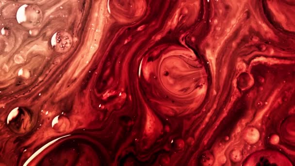 Dynamic Black Red Texture Slow Motion Fluid Art Painting Abstraction — Vídeo de stock