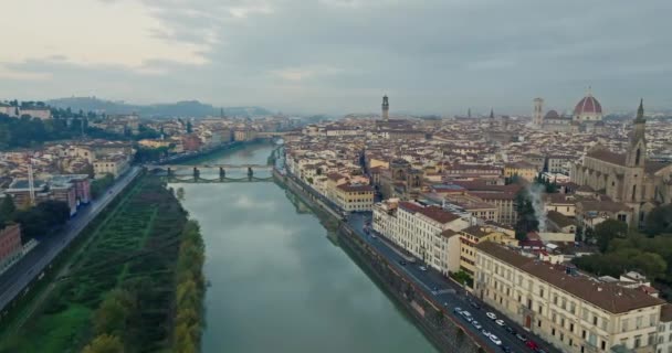Letecký Pohled Město Florencie Itálie Arno Řeka Městě Historickou Turistickou — Stock video