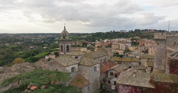Luftaufnahme Bracciano Italien Stadtbild Der Engen Gassen Der Altstadt Mit — Stockvideo