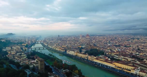 Arno Aerial Views Florences River Bridges Enchanting European Streets High — Stock Video