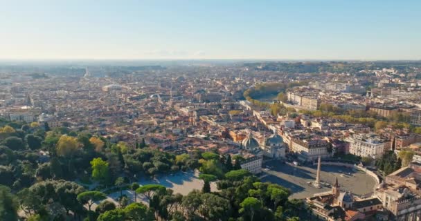 Letecká Symfonie Prohlídka Náměstí Piazza Del Popolo Římského Veličenstva Odhalení — Stock video