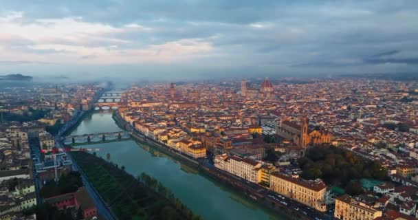 Letecký Pohled Město Florencie Itálie Západ Slunce Nad Architekturou Města — Stock video