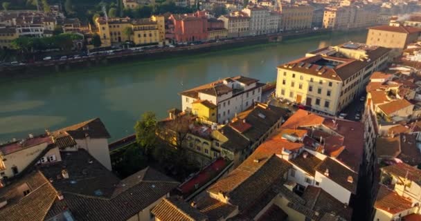 Letecký Pohled Řeku Arno Městě Florencie Itálie Krásná Městská Krajina — Stock video
