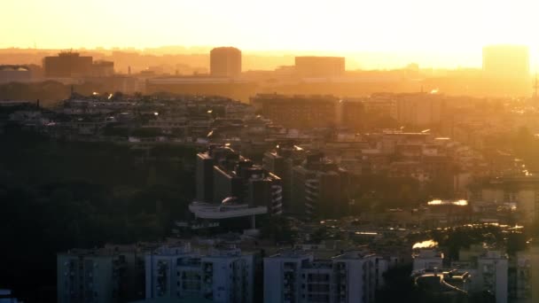 Légi Felvétel Városi Naplemente Rómában Olaszországban Építészet Modern Lakótelepek Fővárosban — Stock videók