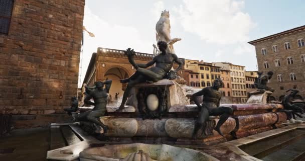 Fântâna Lui Neptun Din Florența Italia Plimbări Străzile Turistice Istorice — Videoclip de stoc