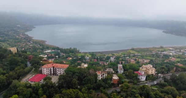Luchtfoto Van Het Albano Meer Italië Het Natuurlandschap Van Bergen — Stockvideo