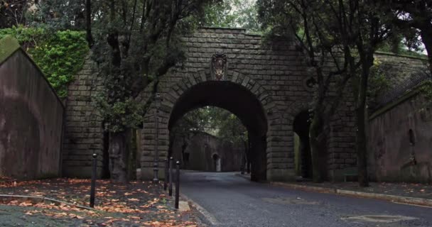 Video Sfondo Vecchio Muro Pietra Ponte Con Arco Sulla Strada — Video Stock