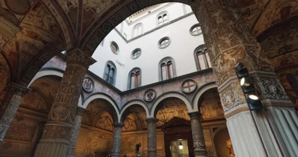 Starożytna Architektura Pejzażu Florencji Włochy Budynek Witrażami Centrum Turystycznym Włoch — Wideo stockowe