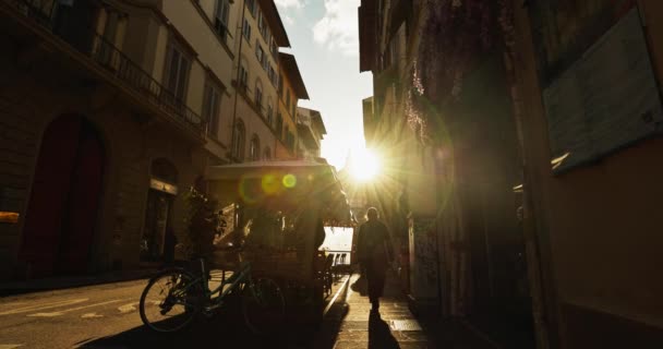 Beautiful Sunset Streets Florence Italy Warm Tourist City Europe Beautiful — Stock Video