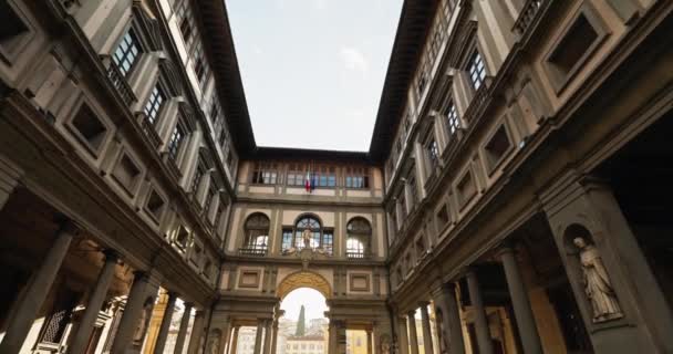 Belo Arquiteto Pátio Arqueado Florença Itália Turista Histórica Cidade Europeia — Vídeo de Stock