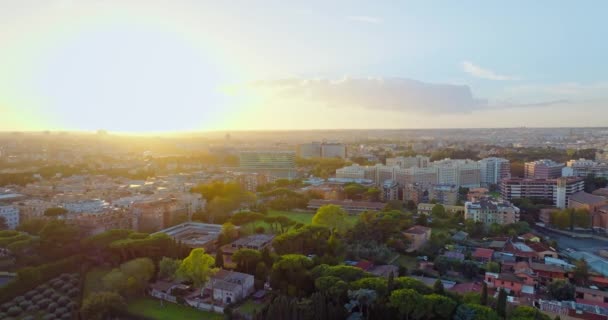 Pandangan Udara Tentang Matahari Terbenam Kota Roma Italia Indah Modern — Stok Video