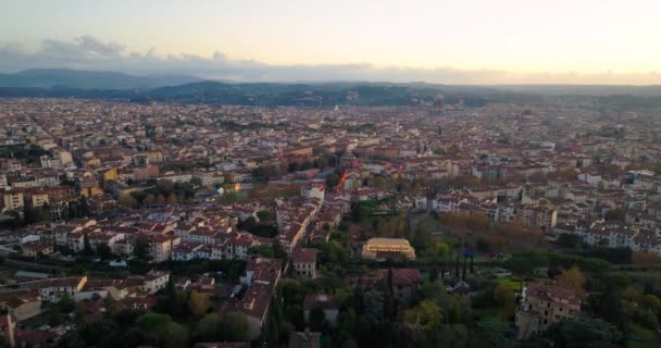 Flygfoto Över Stadsbilden Florens Italien Panoramautsikt Över Stadens Arkitektur Vid — Stockvideo