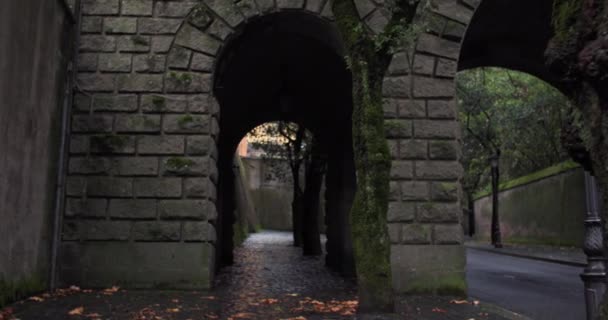石の壁のトンネルの中の歩行者通路の背景ビデオ 高品質の4K映像 — ストック動画