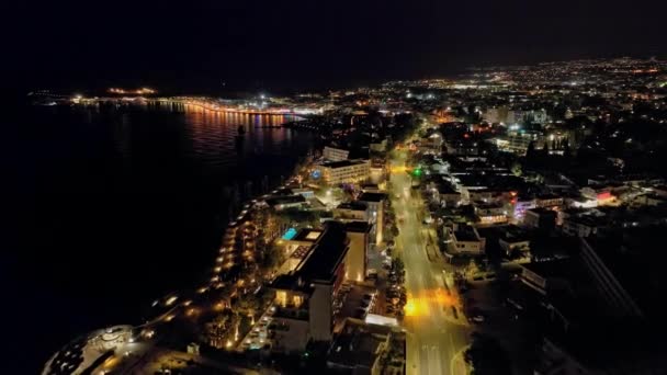 Kıbrıs Paphos Kentinin Güzel Gece Şehri Popüler Turizm Merkezi Nde — Stok video