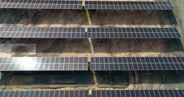 Harmony Nature Aerial View Solar Panel Plant Cyprus Bright Sunlight — Vídeos de Stock