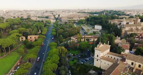 Letecký Pohled Městskou Krajinu Říma Itálie Auta Historických Ulicích Hlavního — Stock video