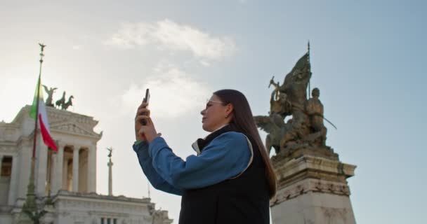 Romes Esansı Selfie Nin Bir Turist Hikayesi Manzara Talyan Başkentinde — Stok video
