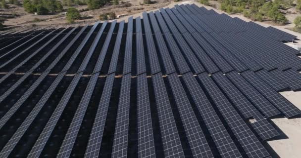 自然の美を保存する 環境に優しい電気を生産する太陽光を利用する太陽電池パネル工場の空中ビュー 高品質の4K映像 — ストック動画