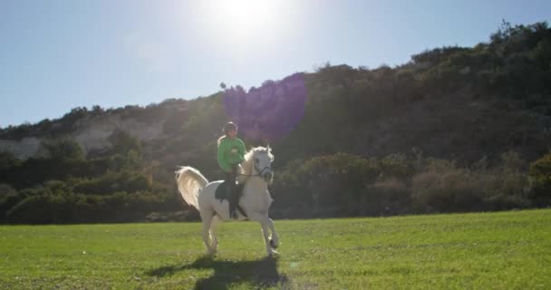 Paardensport Gelukzaligheid Meisje Paardrijden Ranch Lifestyle Riding Nature Liefde Voor — Stockvideo