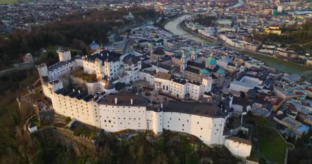Dech Beroucí Záběry Hohensalzburgského Hradu Historické Pevnosti Století Která Nabízí — Stock video