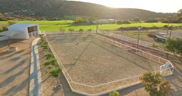 Luftfoto Smuk Hvid Hest Der Går Høloft Ranch Forberedelse Til – Stock-video