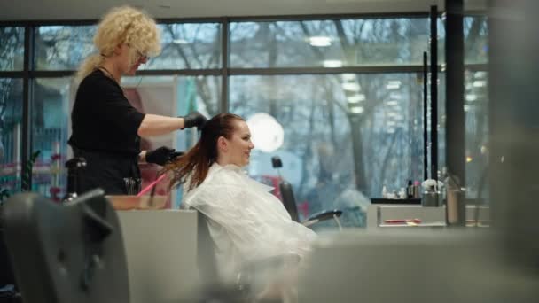 Transformative Beauty Businesswomans Salon Visit Professional Hair Coloring Lifestyle Enhancement — Video