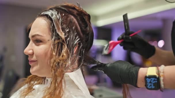 Beauty Business Blend Businesswomans Hair Coloring Professional Female Hairdresser Studio — Vídeos de Stock