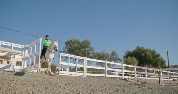 Exploring Natures Beauty Girl Riding Horse Ranch Lifestyle Horseback Riding — Vídeo de stock
