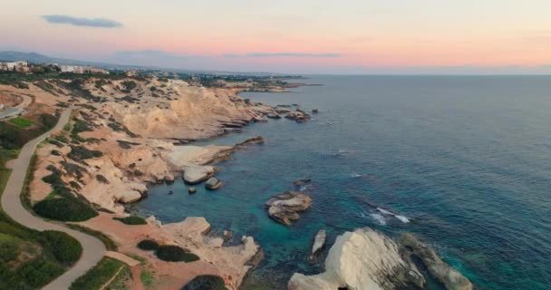 Awe Inspiring Aerial Views Capturing Beauty White Cliffs Cyprus Island — Αρχείο Βίντεο