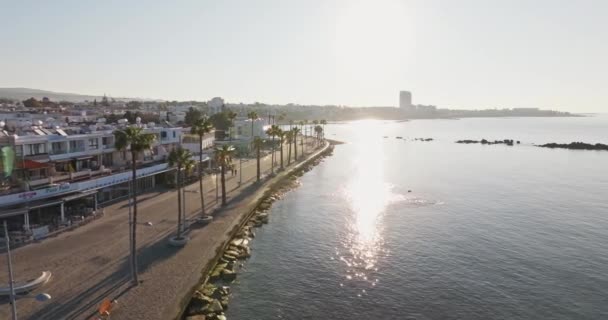 Scenic Aerial Footage Sea Embankment Paphos Cyprus Urban Cityscape Mediterranean — Stockvideo