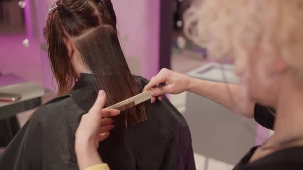 Stylish Haircut Hair Care Professional Beauty Procedure Businesswomen Beauty Salon — Stok Video
